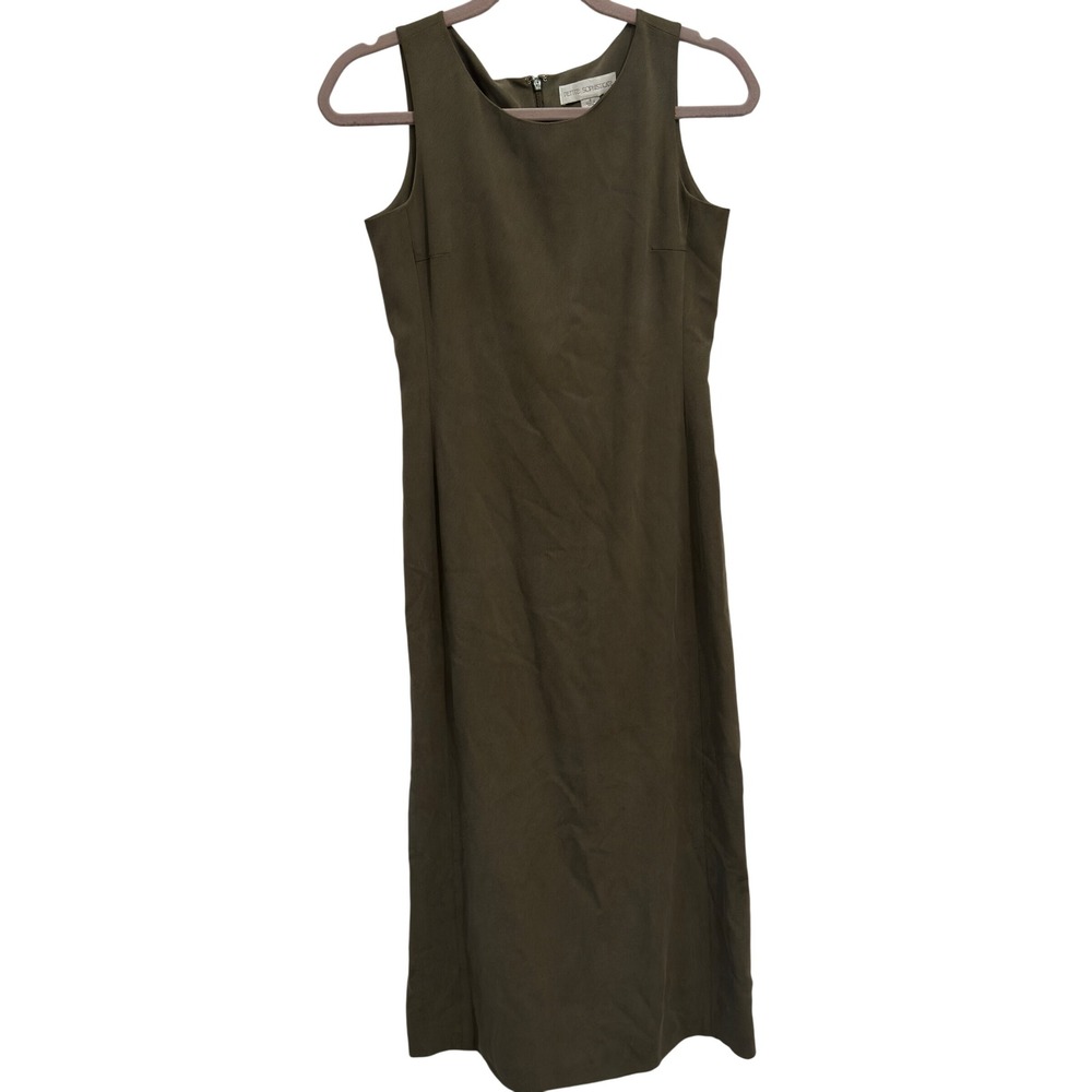 Petite Sophisticate Silk Twill Maxi Dress 90s Minimalism Olive Green 0P